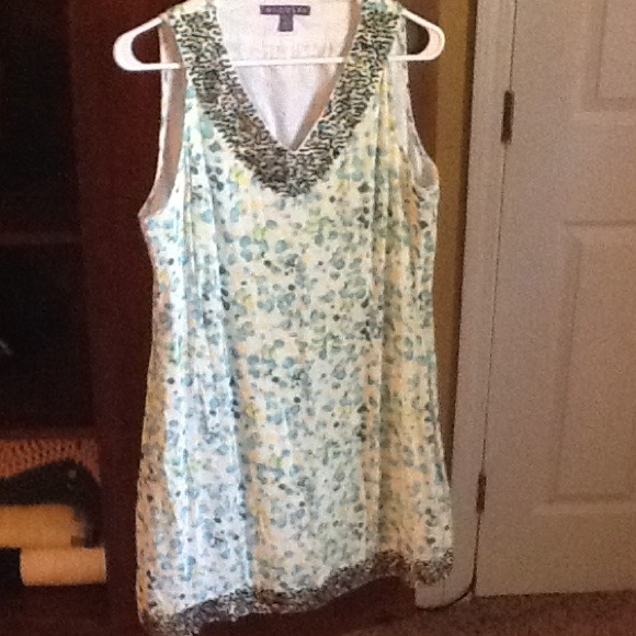 NICOLA DRESS GREEN & YELLOW WITH BEADS SIZE LARGE
