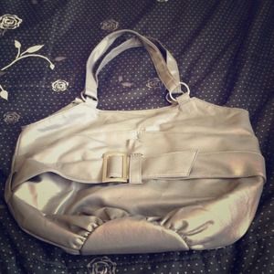 Large Gray Patent Leather Handbag