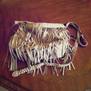 Gray fringe bag