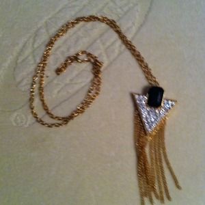 black gem triangular tassel necklace