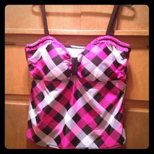 ☀Pink, black & white plaid swim top☀
