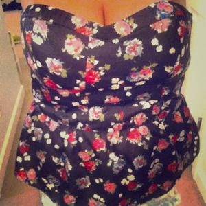 Strapless black floral top