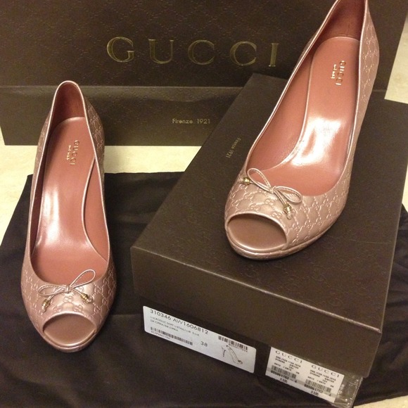 Gucci leather peep toe "cipria" soft pink metallic - Picture 1 of 4