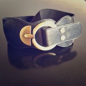 Black Leather Belt with Gold Hardware