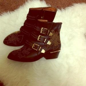 Studded Ankle Buckle Boots