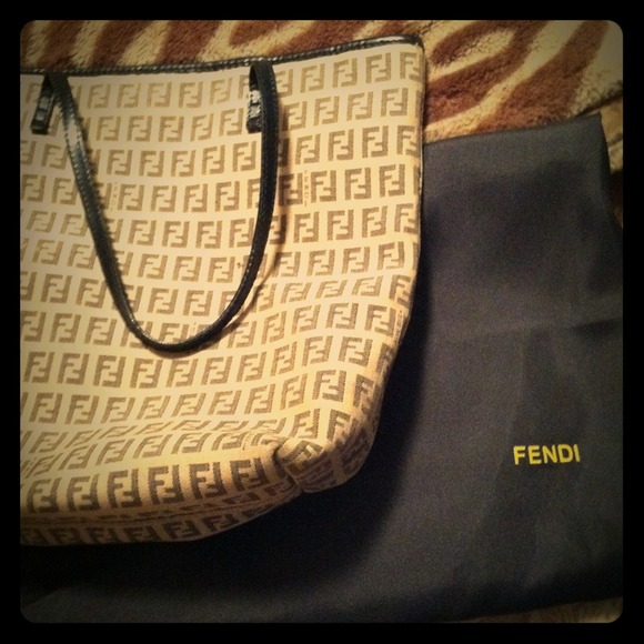 !!RESERVED!! Tan Fendi tote with black Fendi logo