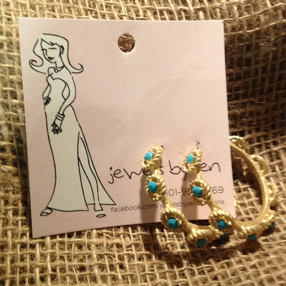 Gold turquoise hoop earrings