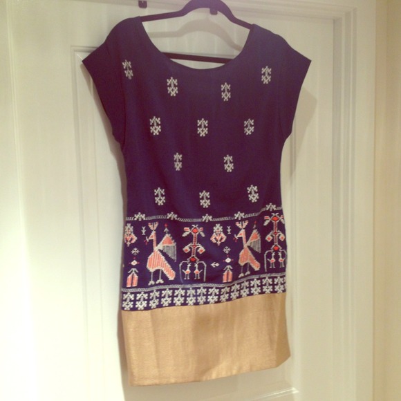 SOLD! Anthropologie Tribal Blue and Gold Dress NWT