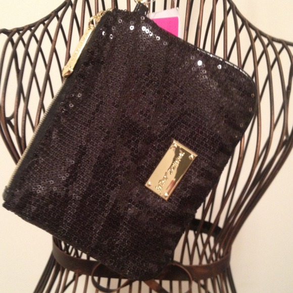 Betsey Johnson black sequin wallet clutch - Picture 2 of 4
