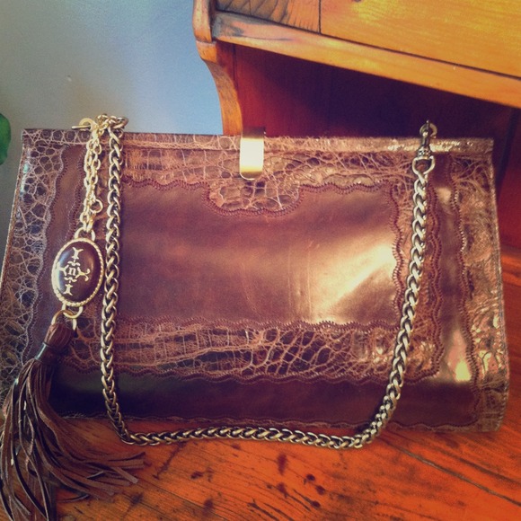Nanette Lepore chocolate leather clutch
