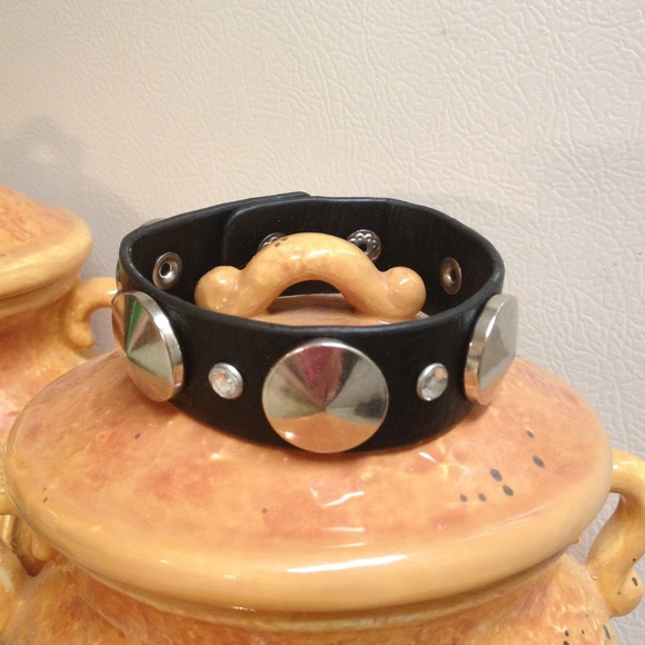 Trendy Black with silver studs and crystals.