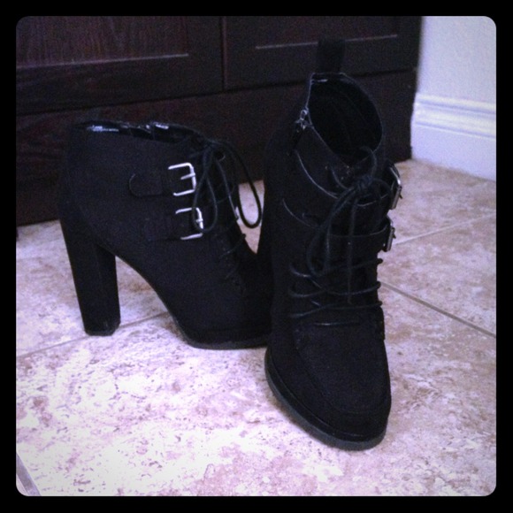 SOLD! Black lace up/zip up booties.
