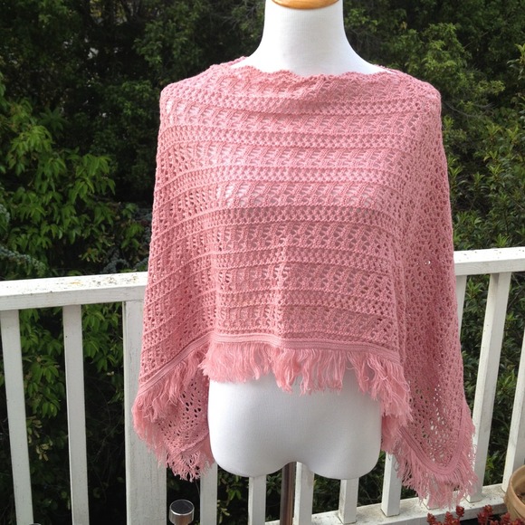 Beautiful pink knit shawl. All year round fab!
