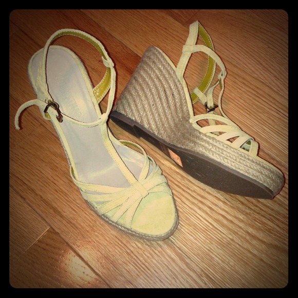 Colin Stuart tuscan yellow t-strap wedges