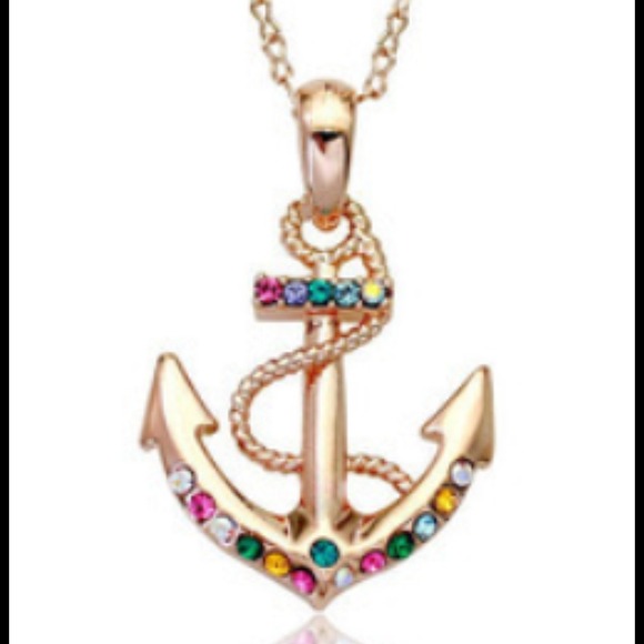 Jewelry - 18k gold plated anchor w Swarovski crystals