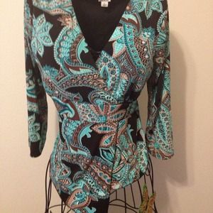 **SOLD**Aqua and Brown Multi color paisley blouse