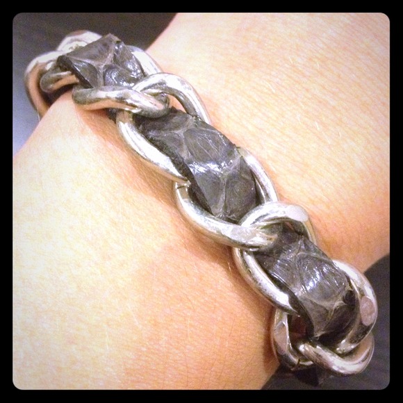 Snakeskin and metal bracelet
