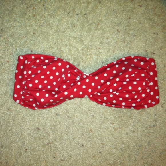 Red polka dot bandeau bathing suit top