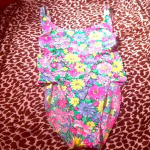 Vintage neon floral leotard/swimsuit