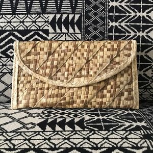 Natural Straw Cross-Stitch Clutch