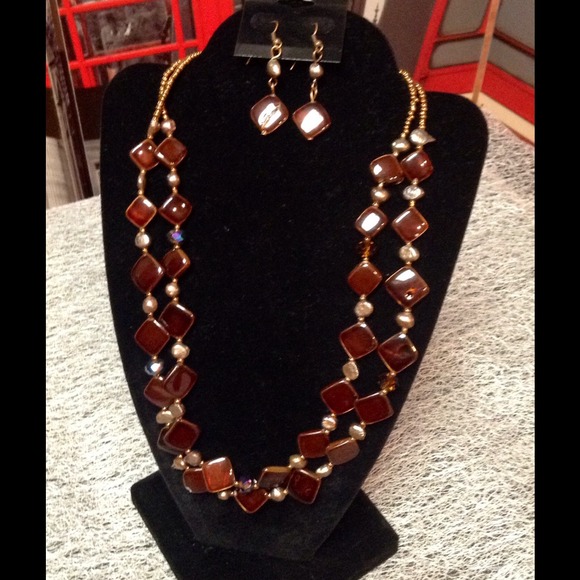 Jewelry - Brown Shell Necklace set, delicate pretty!