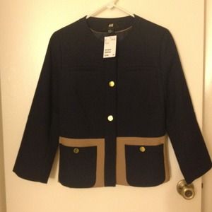 Beautiful H&M navy and tan blazer jacket NWT Sz 12