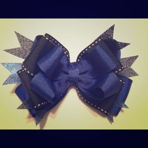 Blue, Glitter Grey, and Black Bow🎀
