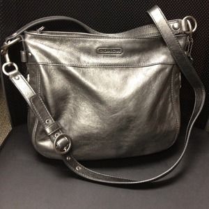 Coach Pewter Leather Zoe Hobo Handbag
