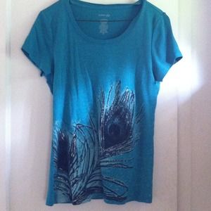 Large teal t-shirt with peacock feather design
