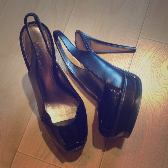 Bebe Black Peeptoe Slingback Platforms