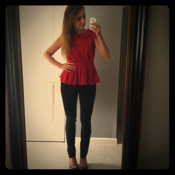 Tops - Red peplum top  SOLD!!