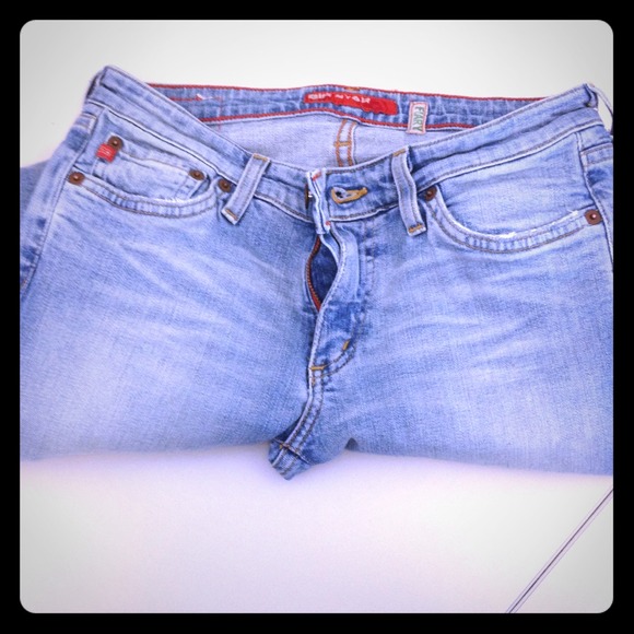 Boot cut faded wash blue jeans...