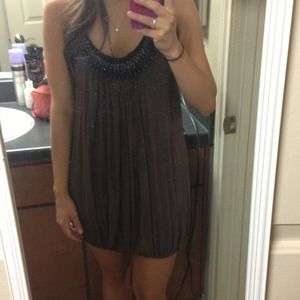 Brown dress with beaded neckline