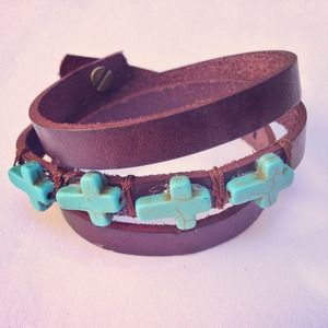 Wrap leather bracelet with crosses