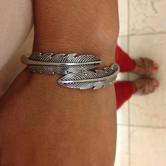 SOLD Silver feather cuff bracelet