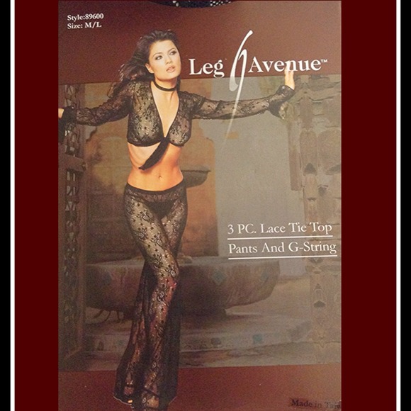 Leg ✔Avenue 3PC *Lace Tie Top, Pants And G-String*