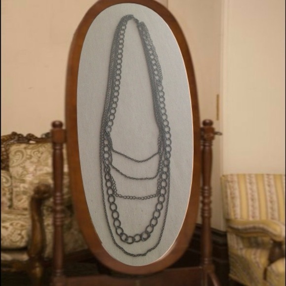 Multi Layer Chain Gunmetal Finish Necklace