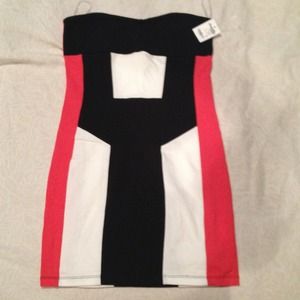 Red black and white (color block) mini dress