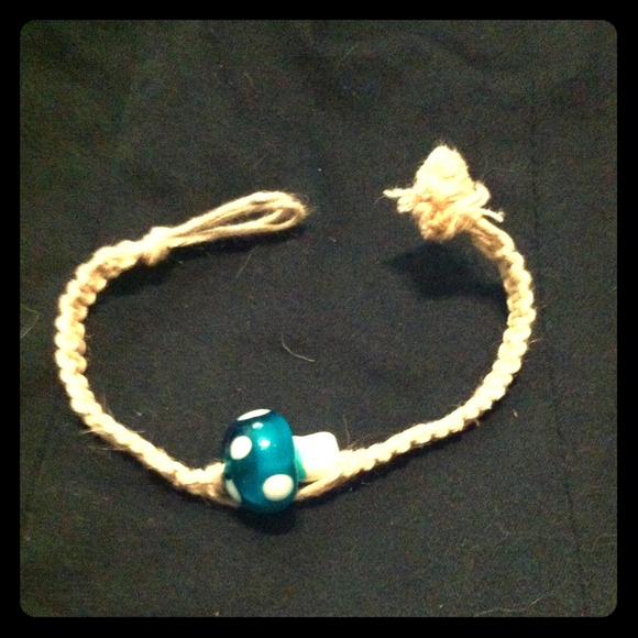 Homemade hemp bracelet with a glass shroom bead
