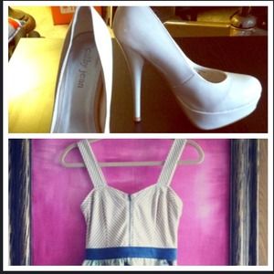 Bundle beige heels and Kimchi Blue UO dress.