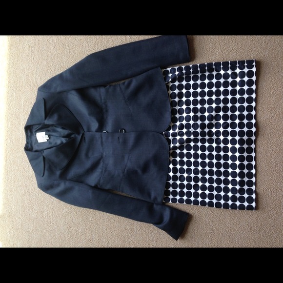 Navy blue polka dot stretch skirt - Picture 4 of 4