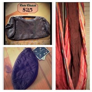 Bundle! brown clutch, Vera pouch and striped scarf