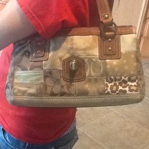 Coach patchwork purse in tan and brown