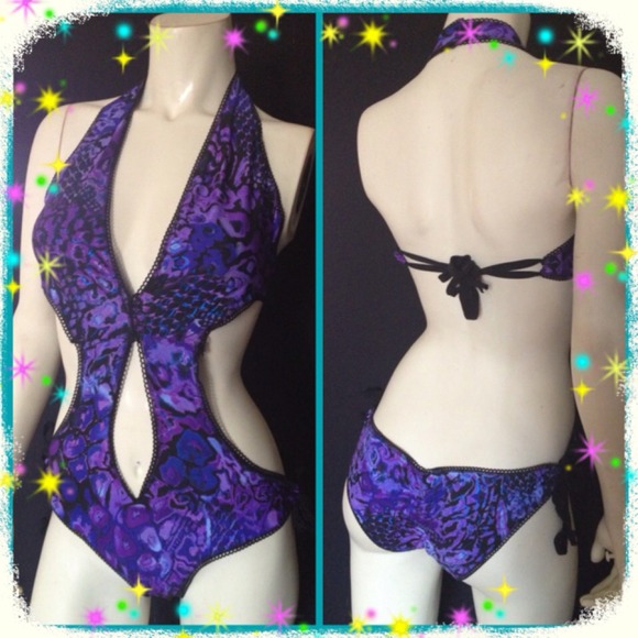 Medium blue and purple colored swimsuit monokini