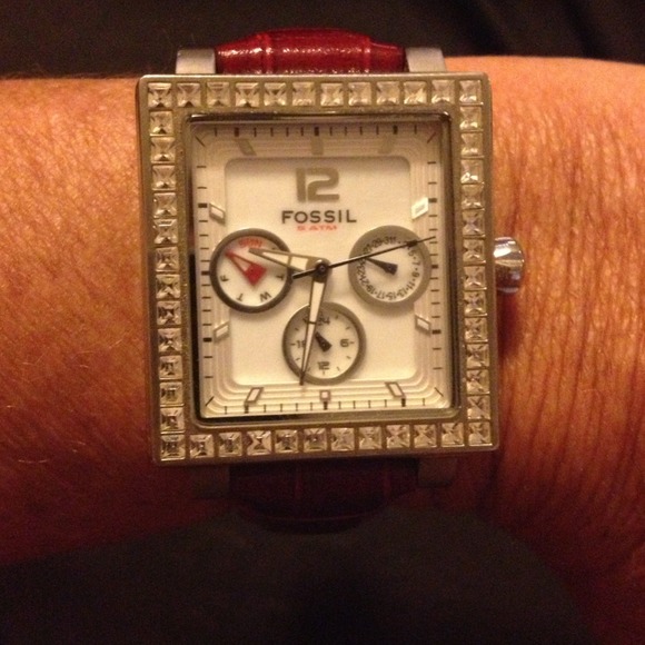 Fossil Brand watch with red leather wristband