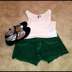 Green animal print shorts