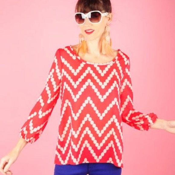 Bundled! Sheer chevron red dot top