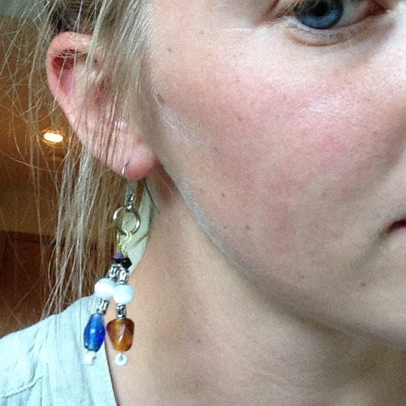 Donated! Crafty blue & orange dangle earrings - Picture 3 of 3