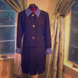 SOLD Two piece black & blue suit