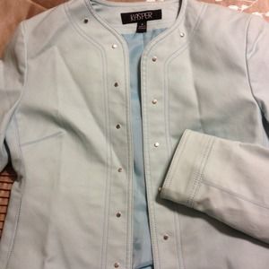 Kasper lined jacket baby blue in color